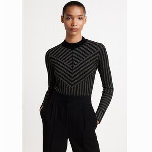 Dodo Bar Or Black & Silver Striped Wool & Metallic Knit Sweater Top